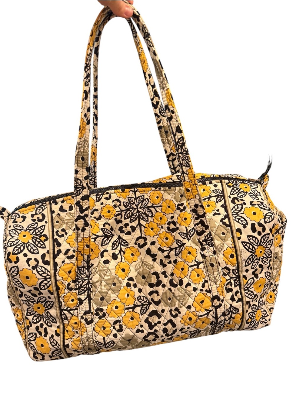 Vera Bradley "Go Wild" Quilted Large Travel Duffle Bag Yellow Floral Leopard EUC